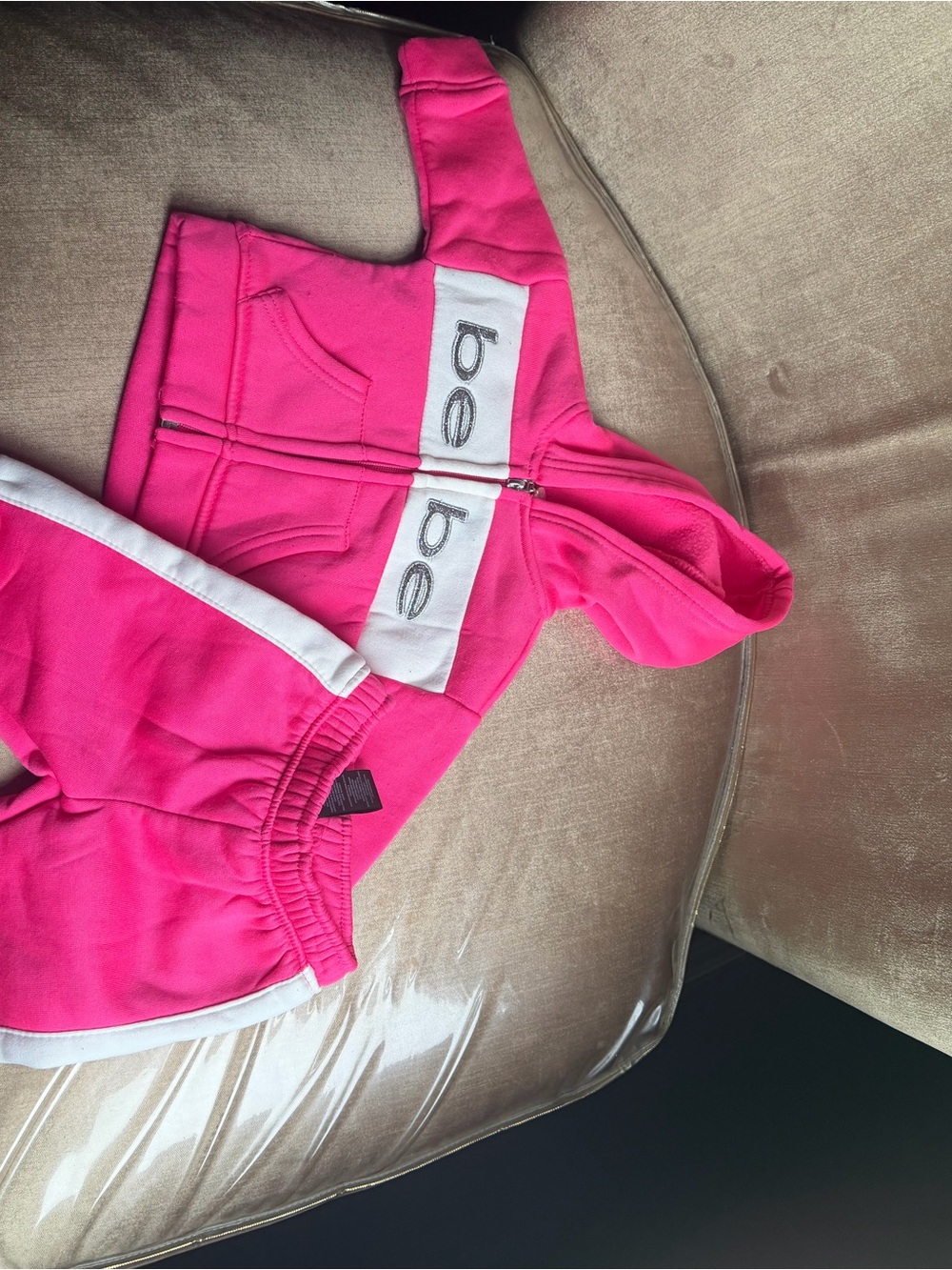 bebe Girls Hot Pink and White Hooded Tracksuit Set